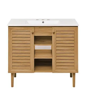Sale 36" Freestanding Bathroom Vanity in Golden Oak with 3-Hole Widespread Sink Top