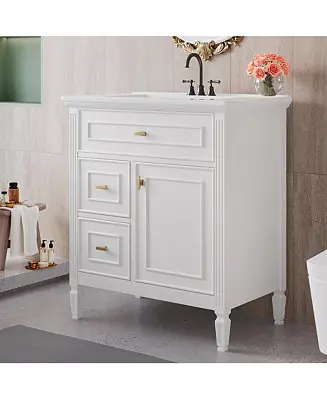 Professional Grade 30 in. Bathroom Vanity Cabinet with Sink, One Flip Drawer and Two Drawers, Adjustable Shelf, Solid Wood and MDF