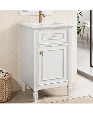 20 in. Freestanding Bathroom Vanity Cabinet with Sink, Solid Wood Legs, Adjustable Shelf, Tilt-Out Drawer for Small Bathroom Popular
