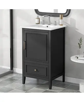 Fresh Stock 18.6 in. Freestanding Bathroom Vanity Cabinet with Ceramic Sink, Two-tier Shelf, Left or Right Orientation