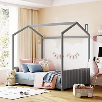 Holiday Sale Full Size Velvet House Bed Wood Bed