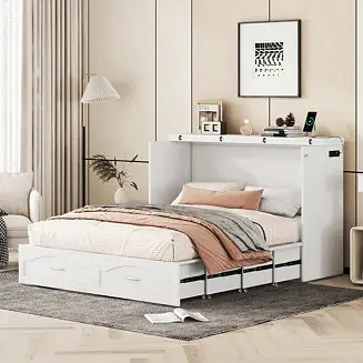 Queen Size Murphy Bed with USB Ports & Drawer Discount