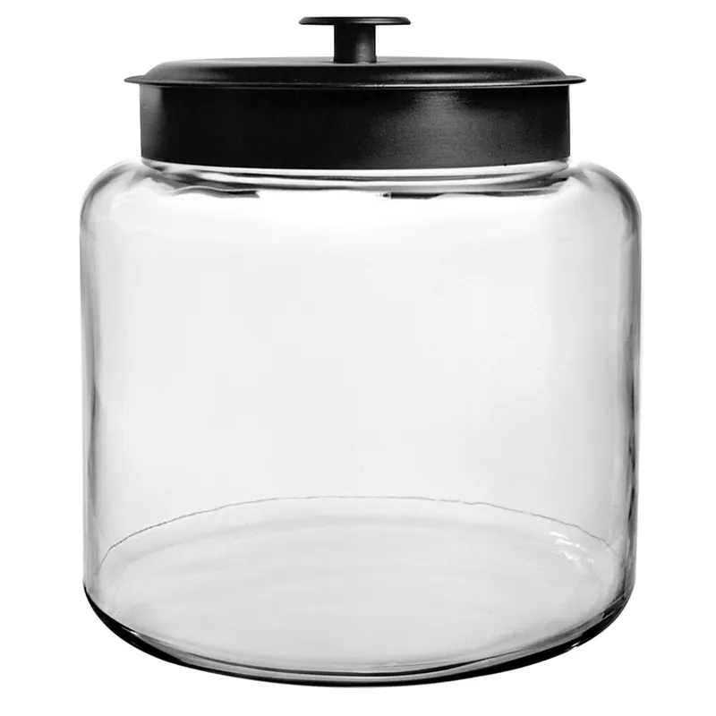 Cheap Anchor Hocking 96710AHG17 Montana 48 oz. Mini Jar with Black Aluminum Lid - 4/Case
