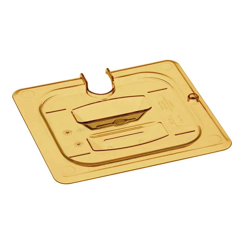 Cambro 60HPCHN150 H-Pan™ 1/6 Size Amber High Heat Handled Lid with Spoon Notch Premium