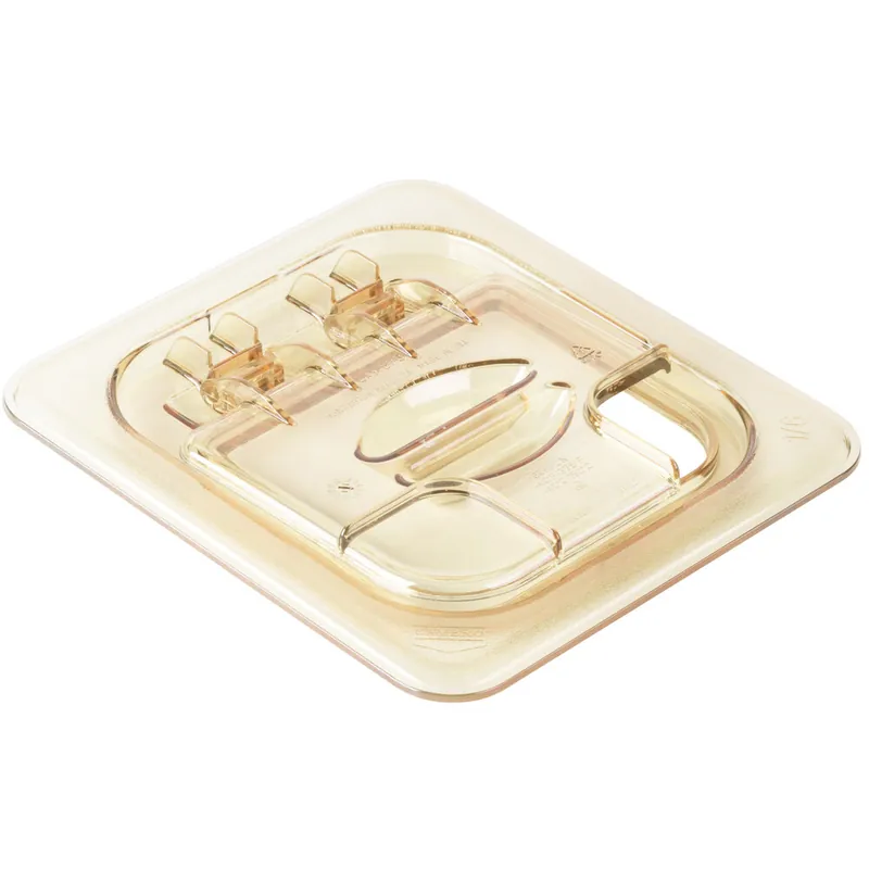 Cambro 60HPLN150 H-Pan™ 1/6 Size Amber High Heat FlipLid with Spoon Notch Best Price