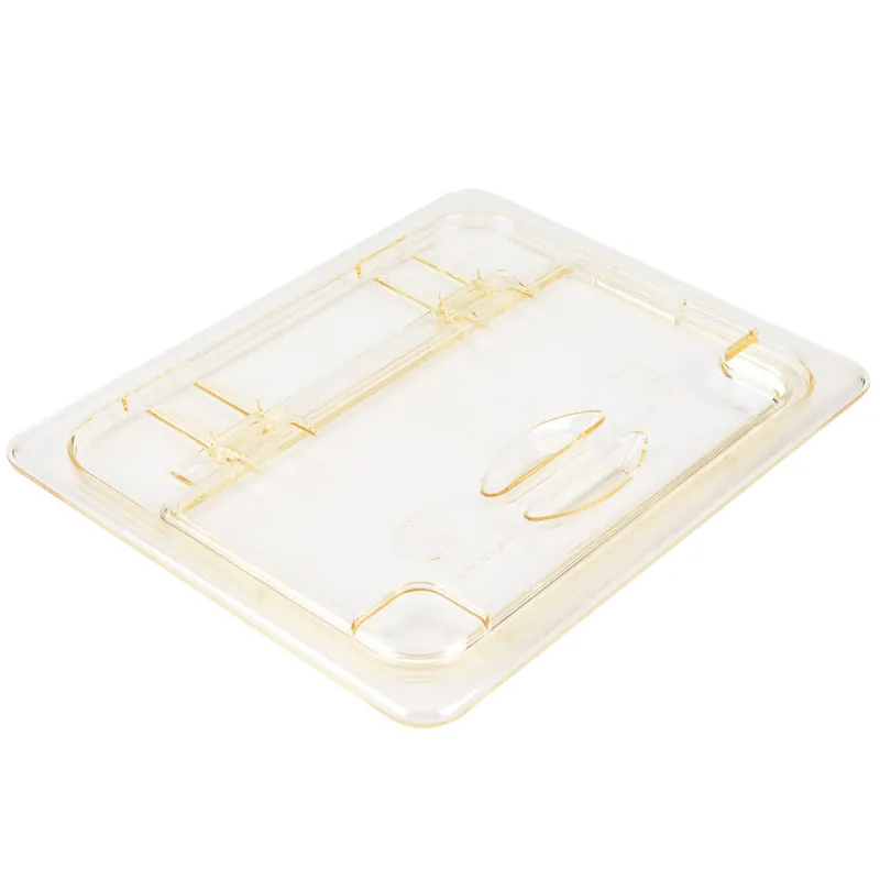 Cambro 20HPLN150 H-Pan™ 1/2 Size Amber High Heat FlipLid with Spoon Notch Top Pick