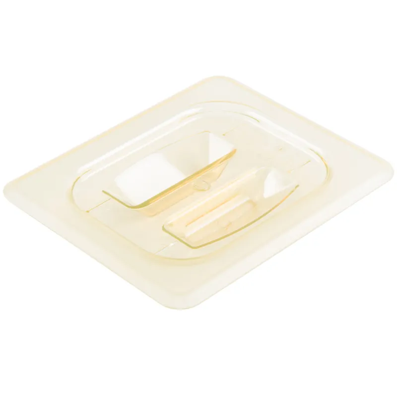 Certified Cambro 80HPCH150 1/8 Size Amber High Heat Handled Flat Lid