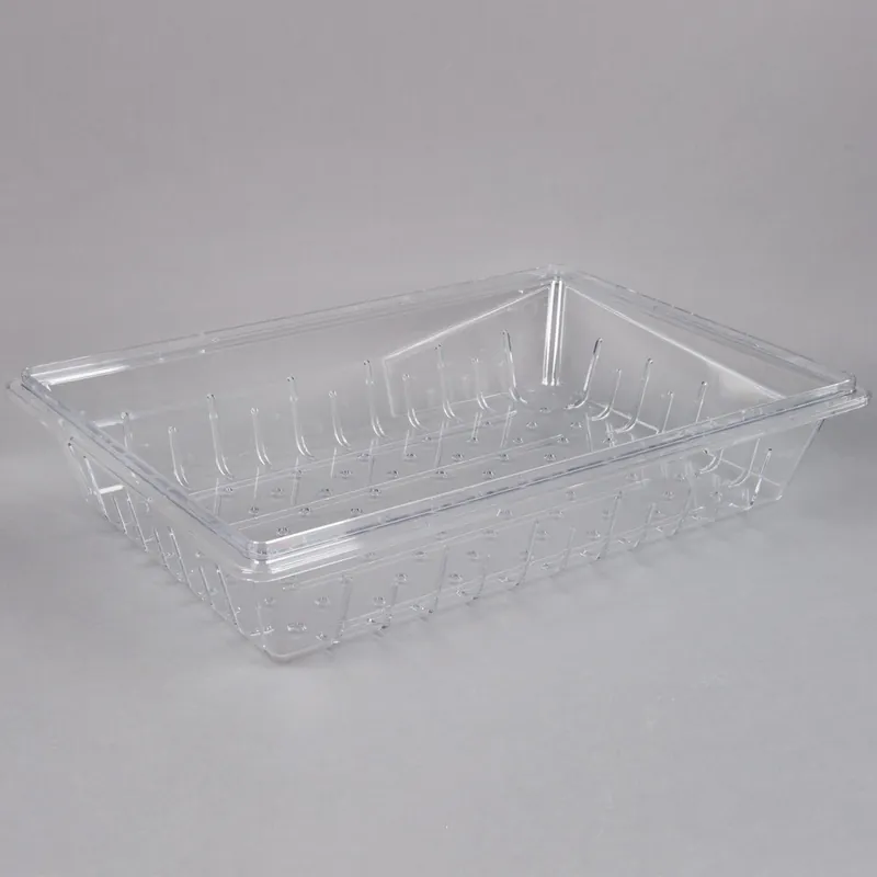 Holiday Sale Cambro 1826CLRCW135 Camwear® 26" x 18" x 5" Clear Plastic Food Drain Box / Colander