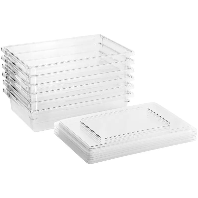 Cambro Camwear® 26" x 18" x 6" Clear Polycarbonate Food Storage Box with Lid - 6/Set Fan Favorite