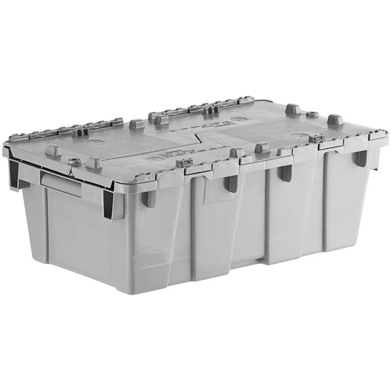 Lavex 19 11/16" x 11 13/16" x 7 5/16" Gray Plastic Flip-Lid Shipping / Storage Tote Luxury