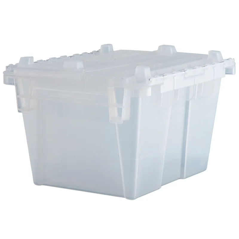 Lavex 11 13/16" x 9 13/16" x 7 11/16" Clear Plastic Flip-Lid Shipping / Storage Tote Big Sale