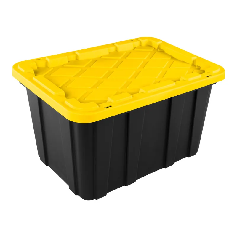 Sterilite 27 Gallon Black Industrial Storage Tote with Yellow Lily Lid 50659Y06 - 6/Case Buy Today