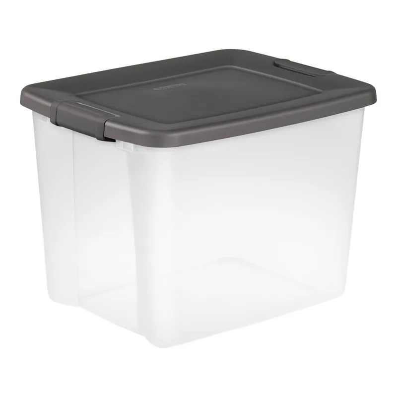 Sterilite ShelfTotes 12.5 Gallon Clear Storage Tote with Flat Gray Latching Lid 19373V06 - 6/Case Genuine