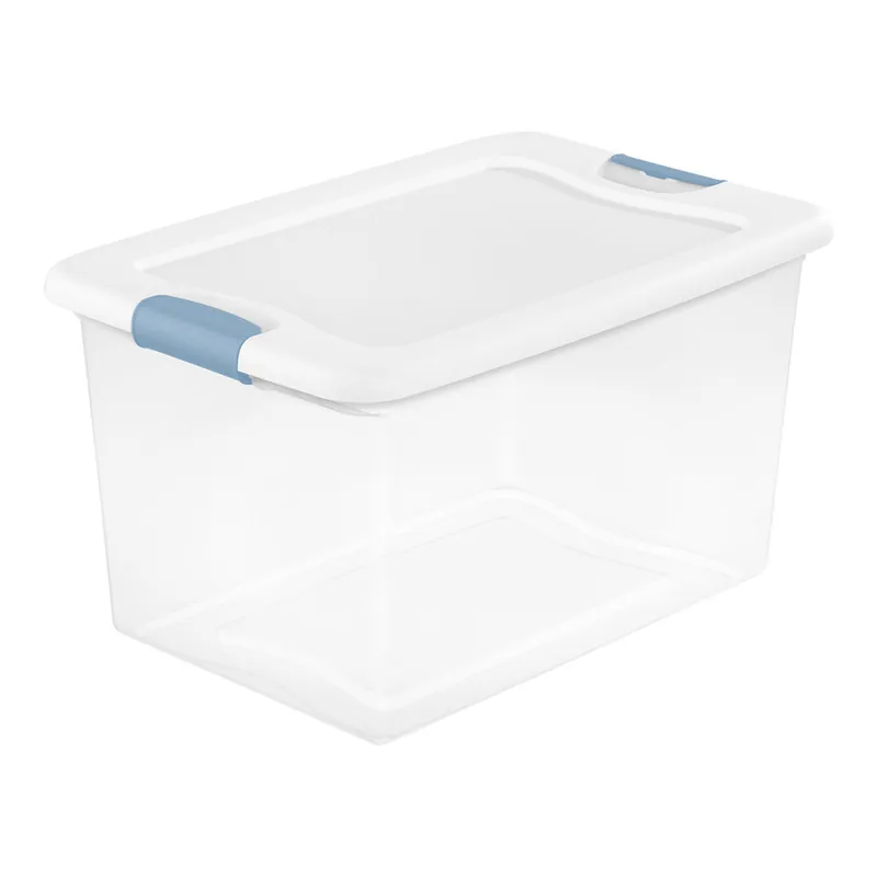Sale Sterilite 16 Gallon Clear Latch Box with White Lid and Marine Blue Handles 14978006 - 6/Case