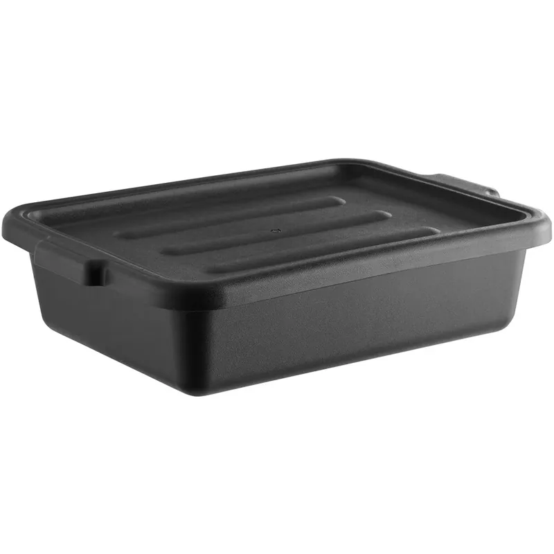 Lavex 20" x 15" x 5" Black Polypropylene Utility Bin with Lid - 3/Case Deal