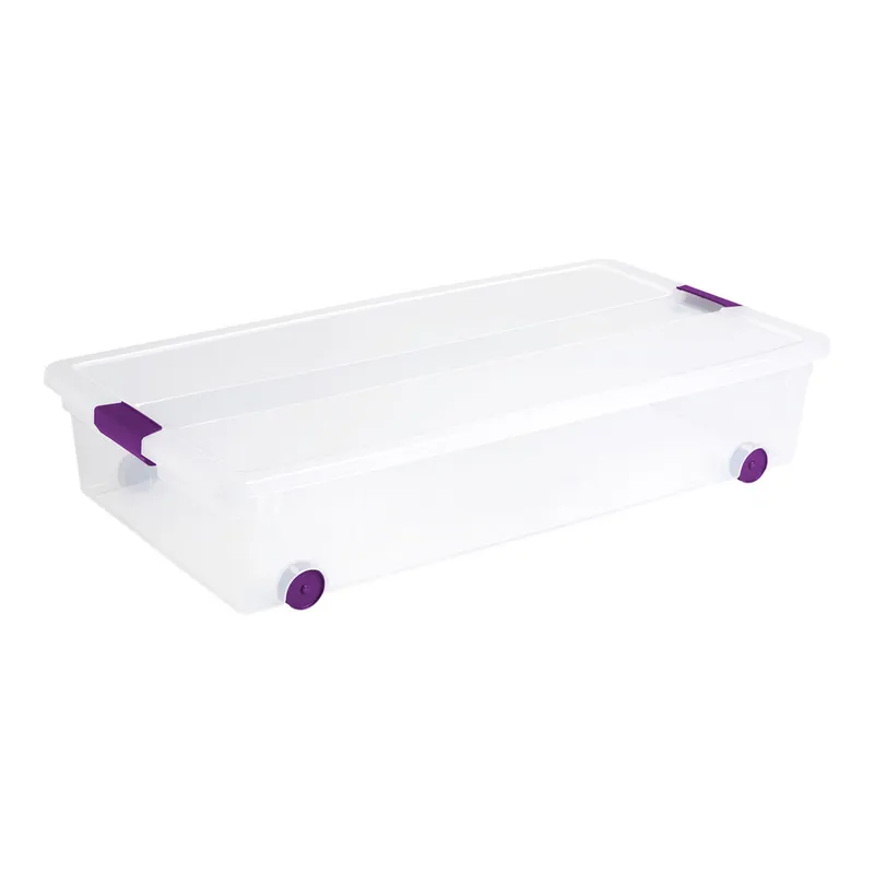 Sterilite ClearView 15 Gallon Clear Latch Box with Sweet Plum Handle Lid and Wheels 17611704 - 4/Case Top Rated
