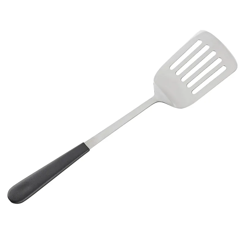 TableCraft AM3314BK Antimicrobial 14" Stainless Steel Slotted Turner / Spatula with Black Handle Flash Sale