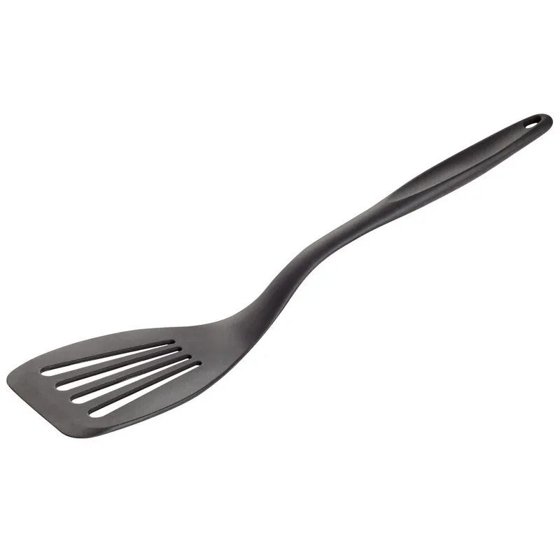 TableCraft 10054 12 7/8" Black Silicone-Coated Stainless Steel Slotted Spatula / Turner New Release