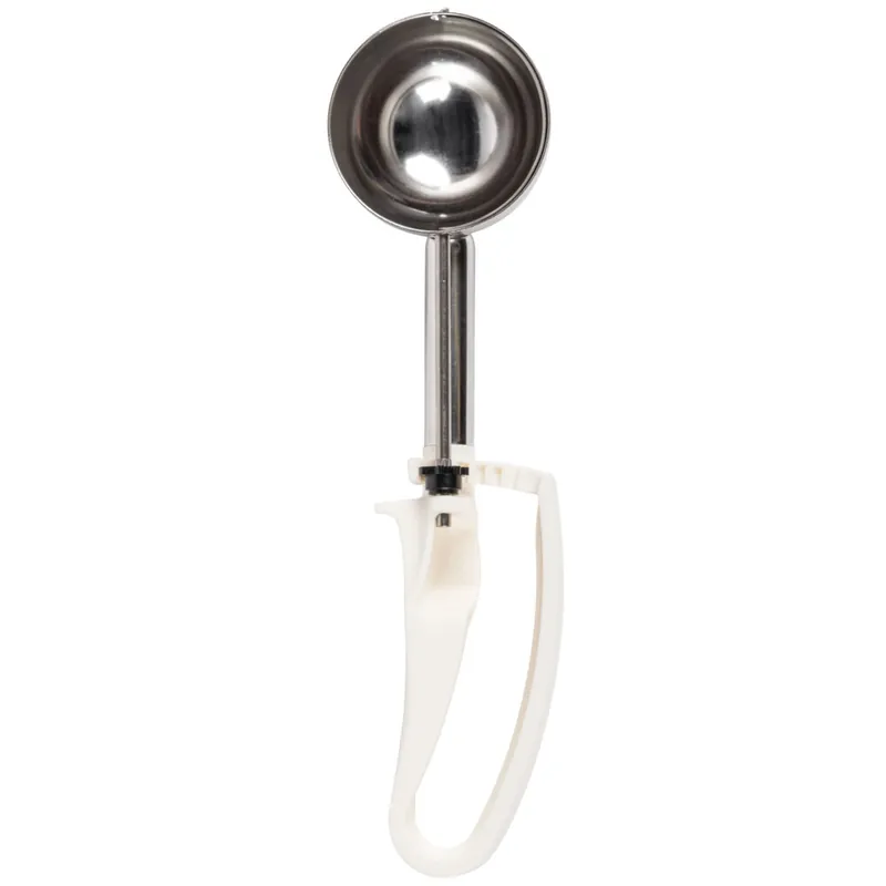 Vollrath 47372 Jacob's Pride® #10 Ivory Extended Length Squeeze Handle Disher - 3.2 oz. Fresh Stock