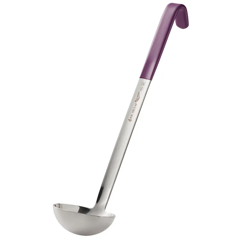 Hassle-Free Returns Vollrath 4980480 Jacob's Pride® 4 oz. One-Piece Stainless Steel Ladle with Purple Allergen-Free Kool-Touch® Handle