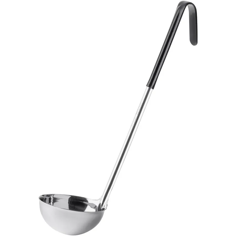 Choice 6 oz. One-Piece Stainless Steel Ladle with Black Coated Handle Must Have