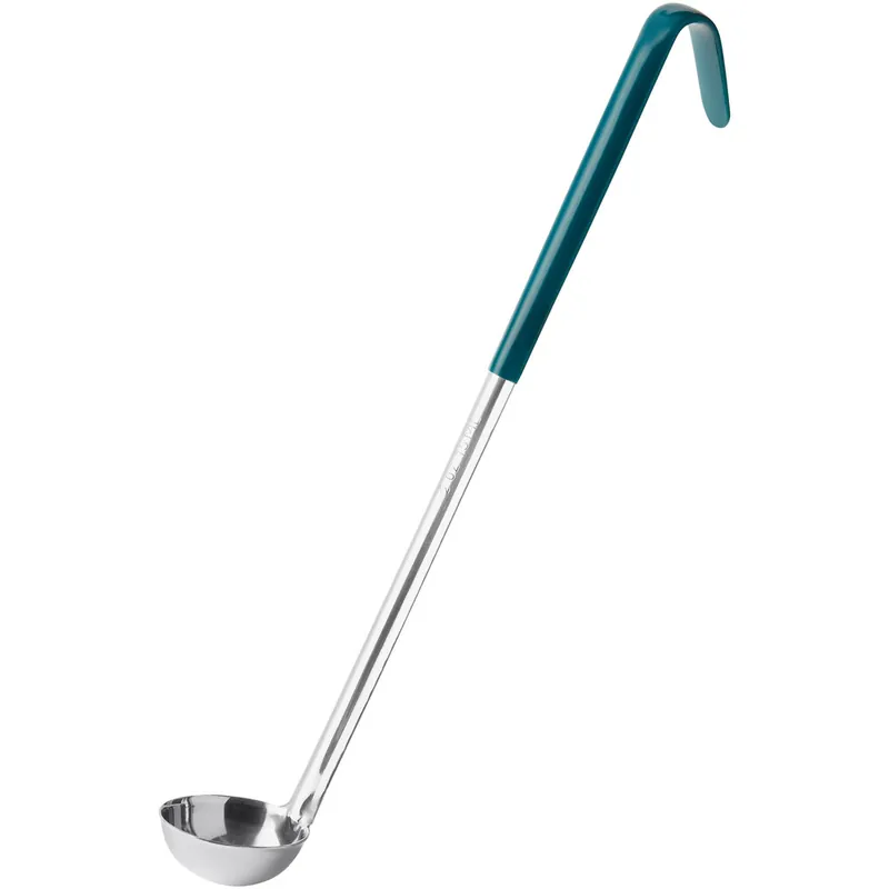 Choice 0.5 oz. One-Piece Stainless Steel Ladle with Teal Coated Handle Reduced Price