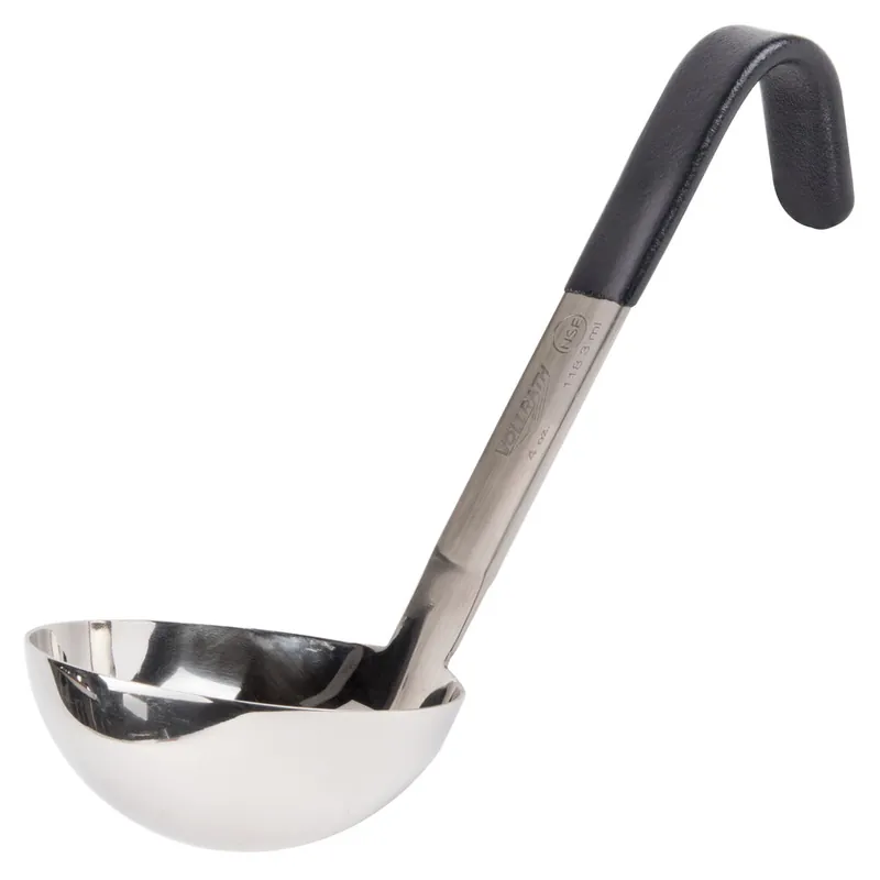 Deal Vollrath 4970420 Jacob's Pride® 4 oz. One-Piece Stainless Steel Ladle with Short Black Kool-Touch® Handle