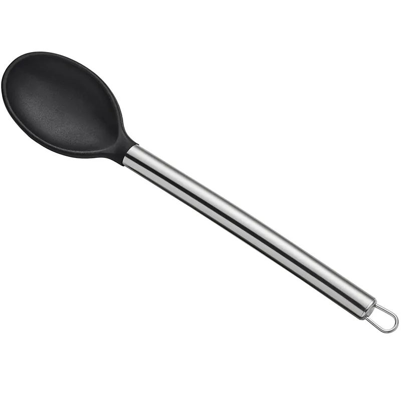 TableCraft CW400 13" Solid High Heat Black Silicone Spoon with Stainless Steel Handle Last Chance