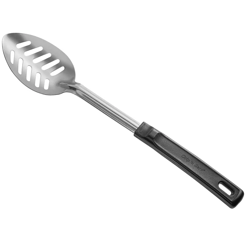 Vollrath 46947 14" Stainless Steel Slotted Basting Spoon with Black Grip 'N Serv® Handle One Day Deal