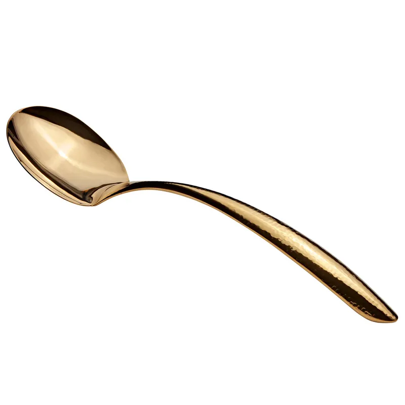 Next Day Delivery Bon Chef 9457HFG 13 1/2" Gold Hammered Stainless Steel Solid Serving Spoon with Hollow Cool Handle