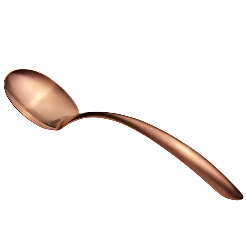 Free Returns Bon Chef 9457RGM 13 1/2" Rose Gold Matte Stainless Steel Solid Serving Spoon with Hollow Cool Handle
