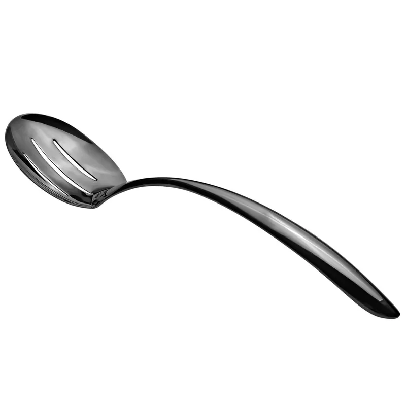 Bon Chef 9458B 13 1/2" Black Stainless Steel Slotted Serving Spoon with Hollow Cool Handle Weekend Sale