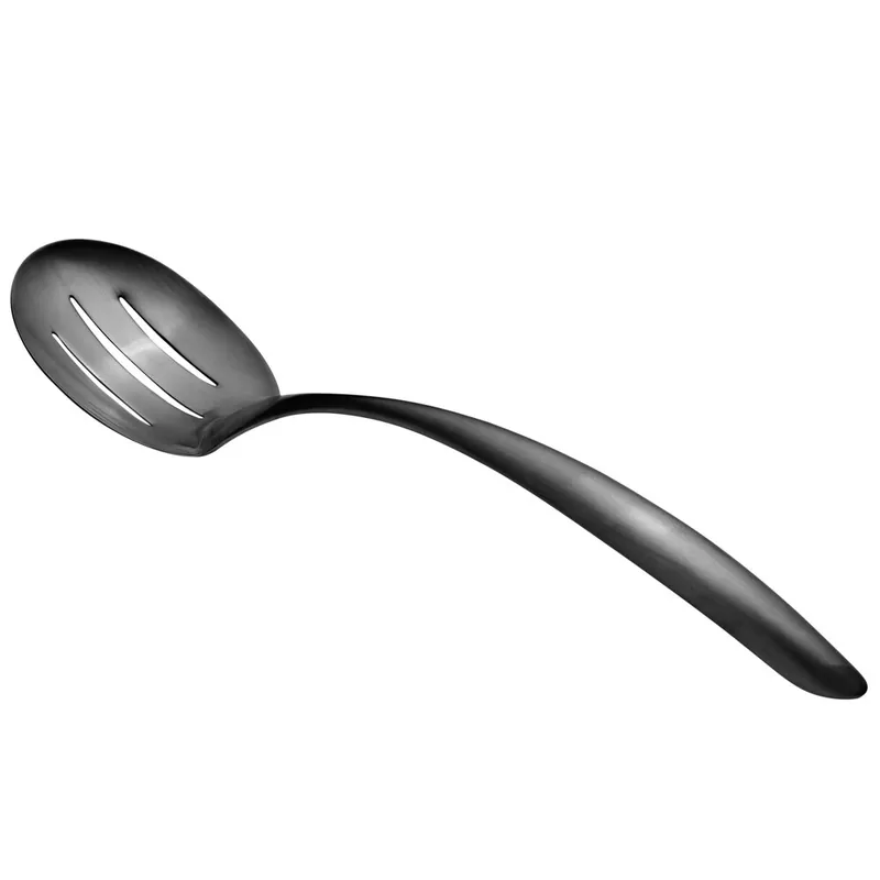 Wholesale Bon Chef 9458BM 13 1/2" Black Matte Stainless Steel Slotted Serving Spoon with Hollow Cool Handle