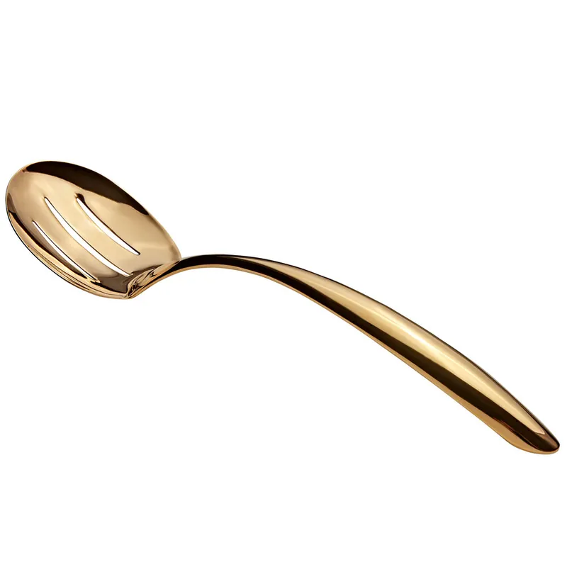Flash Sale Bon Chef 9458G 13 1/2" Gold Stainless Steel Slotted Serving Spoon with Hollow Cool Handle