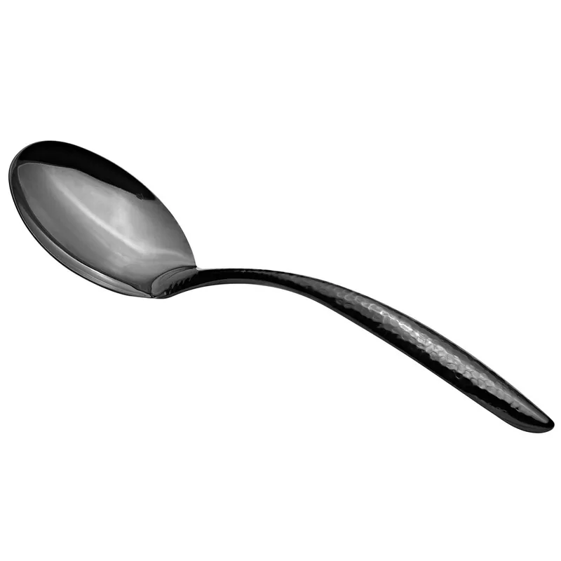 Bon Chef 9463HFB 9 3/4" Black Hammered Stainless Steel Solid Serving Spoon with Hollow Cool Handle Factory Price