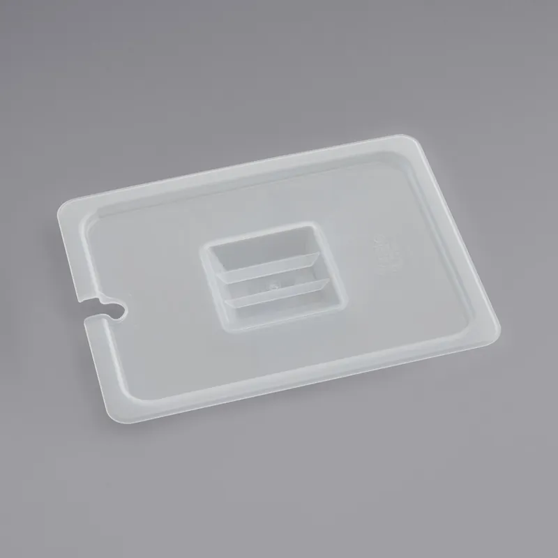 Vigor 1/2 Size Translucent Polypropylene Handled Lid with Notch Handmade