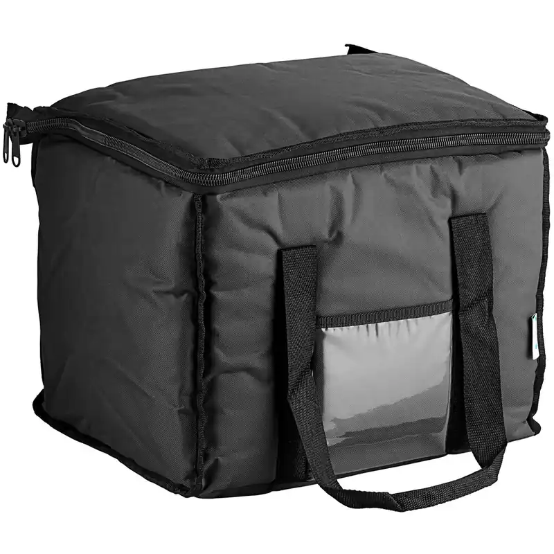 Choice Insulated 15" x 12" x 12" Black Nylon Soft-Sided Take-Out Hot / Cold Delivery Bag - Holds Sandwiches, Containers, and (2) 8 Qt. Containers Genuine