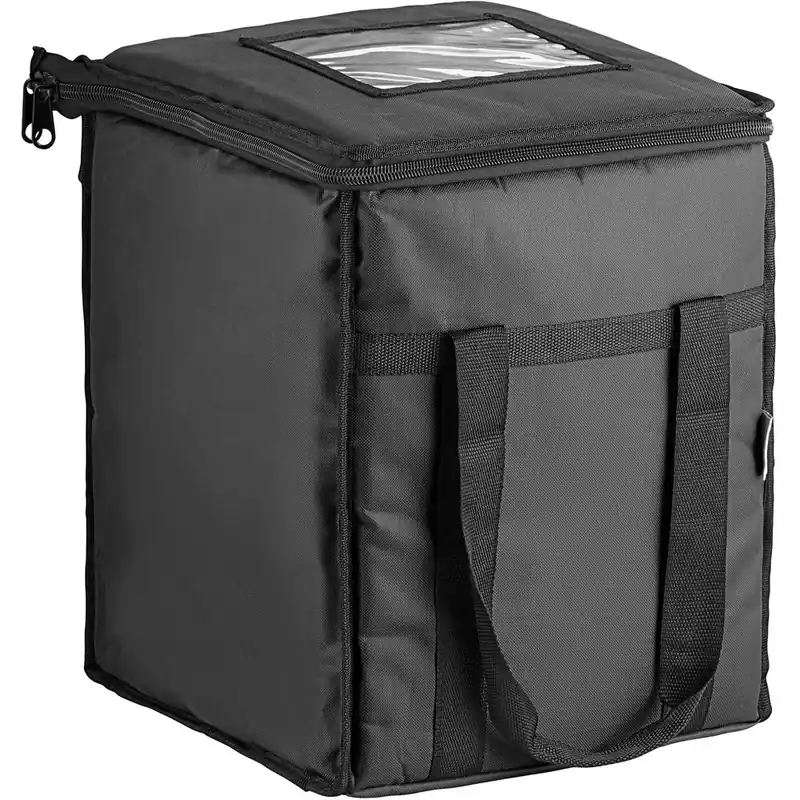 Choice Customizable Insulated Food Delivery Bag Black Nylon 13" x 13" x 16" - Holds (6) 2 1/2" Deep 1/2 Size Pans or (18) 2 Qt. Container Fast Shipping