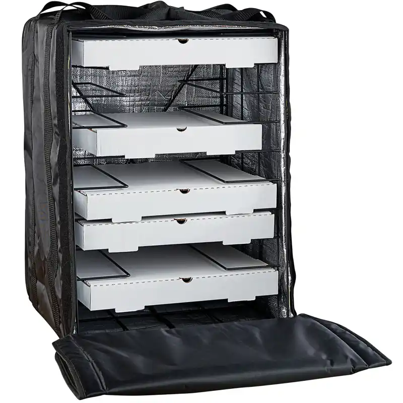 American Metalcraft BLB1926 Deluxe Black Polyester Pizza Delivery Bag with Rack, 19" x 19" x 27" - Holds Up To (10) 18" Pizza Boxes Clearance