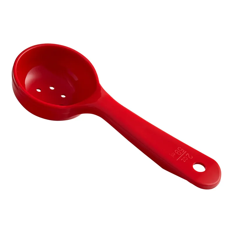Luxury Carlisle 496205 Measure Misers 2 oz. Red Acetal Short Handle Perforated Portion Spoon