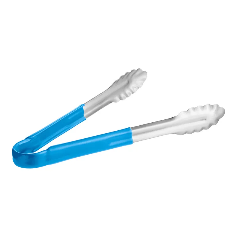 While Supplies Last Choice 12" Blue Coated Handle Stainless Steel Scalloped Tongs