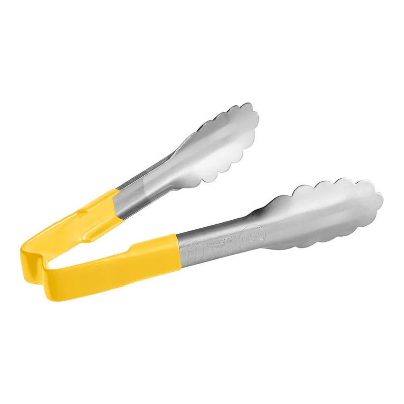 Place Order Vollrath 4780650 Jacob's Pride® 6" Stainless Steel Scalloped Tongs with Yellow Coated Kool-Touch® Handle