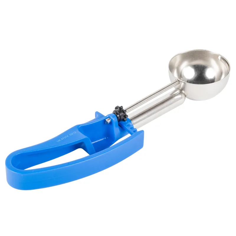 Reduced Price Vollrath 47374 Jacob's Pride® #16 Blue Extended Length Squeeze Handle Disher - 2 oz.