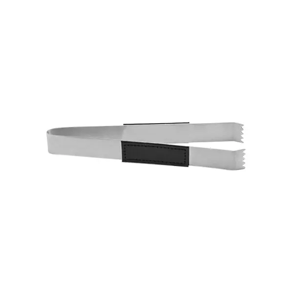 Weekend Sale room360 London 7" Stainless Steel Ice Tongs with Black Faux Leather Handle - 12/Case
