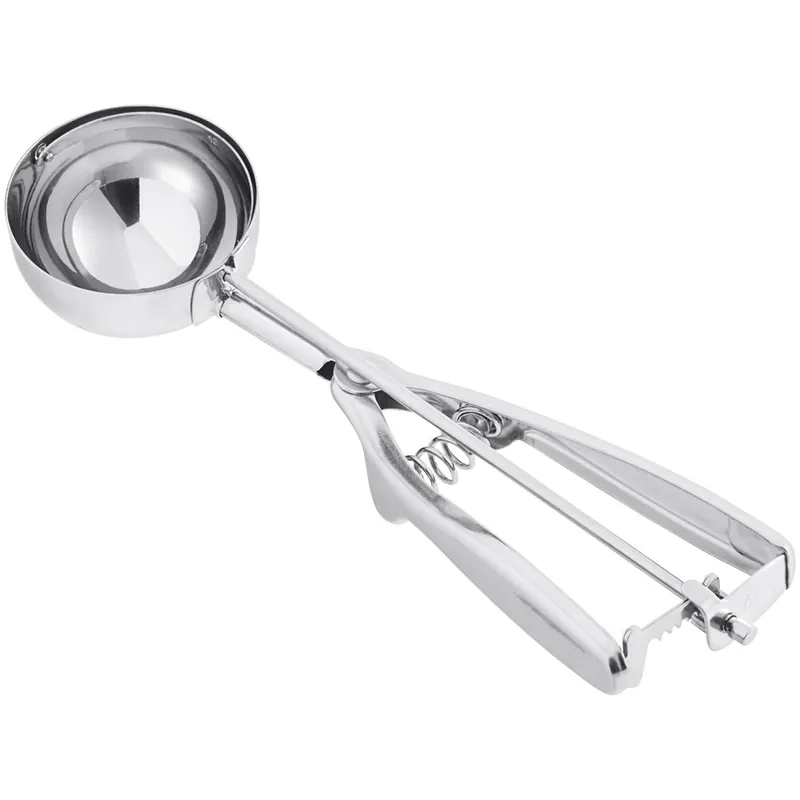 Choice #12 Round Stainless Steel Squeeze Handle Disher - 3 oz. Fresh Stock