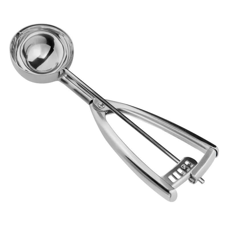 Warranty Included Vollrath 47153 #16 Round Stainless Steel Squeeze Handle Disher - 2 oz.