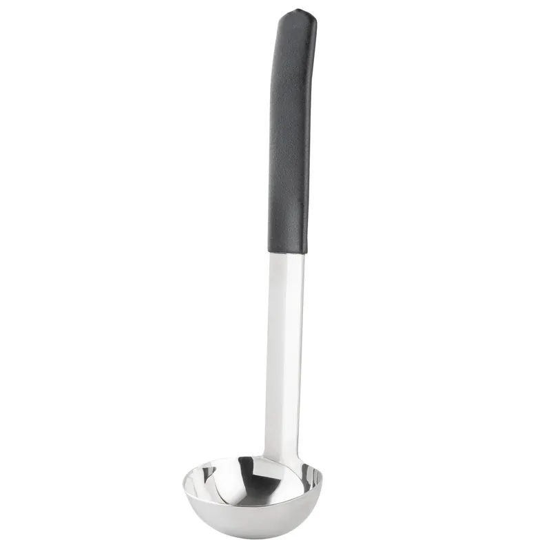 TableCraft AM5302BK Antimicrobial 2 oz. One-Piece Stainless Steel Ladle with Black Handle Low Price