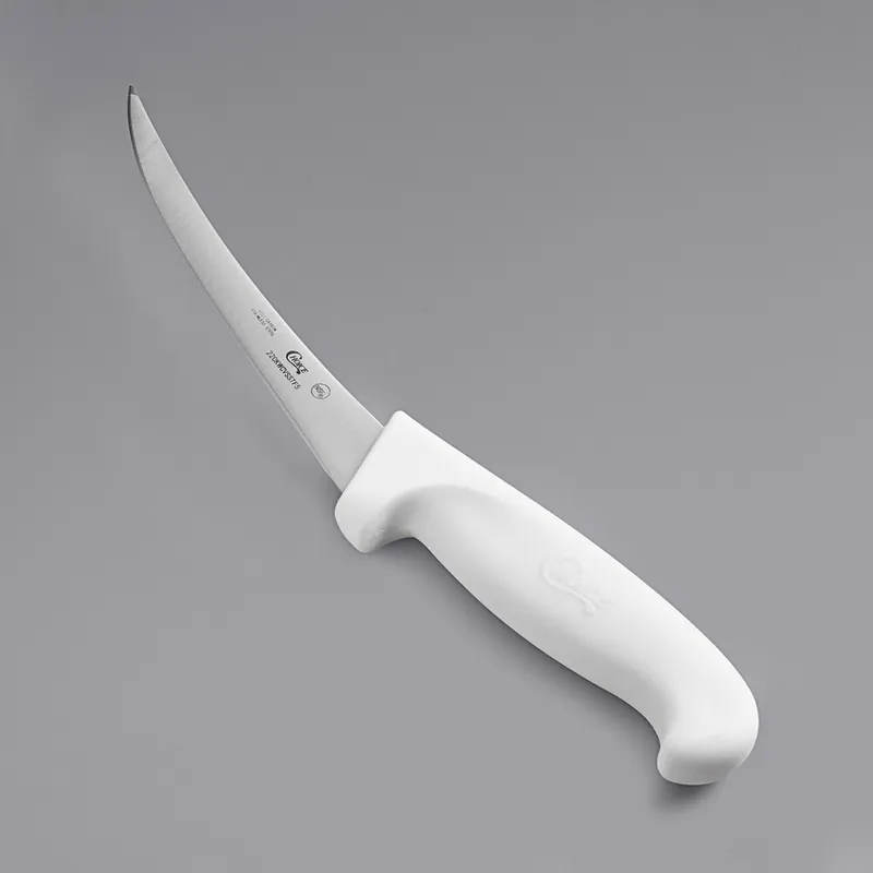 Choice 5" Curved Semi-Stiff Boning Knife with White Handle Discount