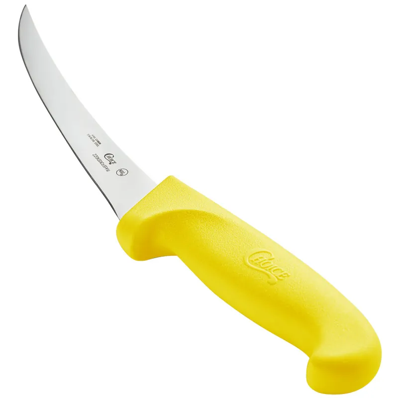 Choice 6" Curved Stiff Boning Knife with Yellow Handle In Demand