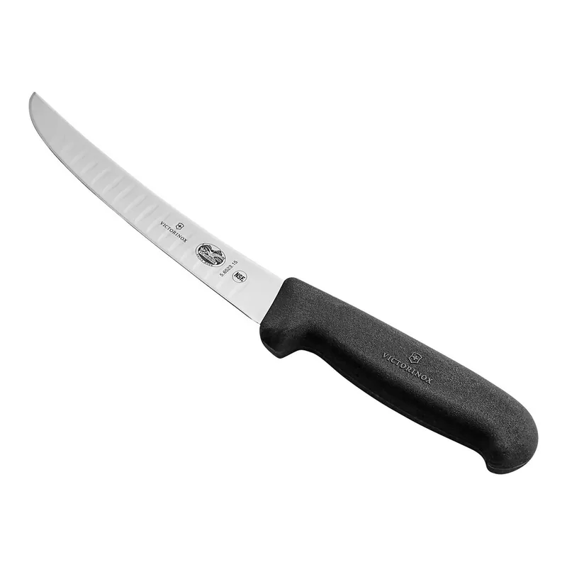 Victorinox 6" Granton Edge Wide Stiff Curved Boning Knife with Black Fibrox Handle 5.6523.15 In Demand